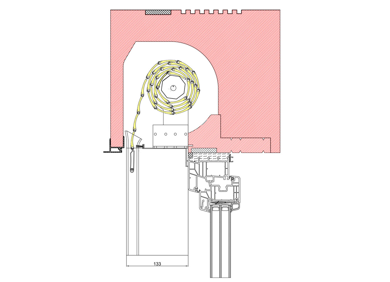 Technische Zeichnung newoPRO Rollladen im Neubaukasten Schnittdarstellung