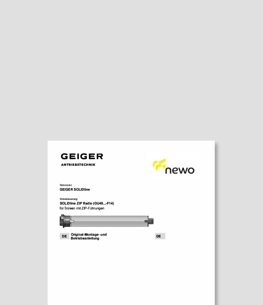 Geiger SOLIDline Montageanleitung für Röhrenmotor und Motorsteuerung.