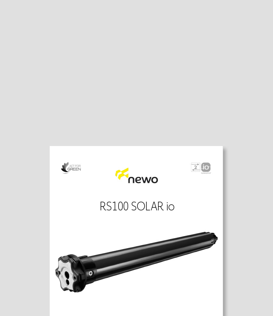 RS100 SOLAR io Gerät von Somfy, Schwarz auf weißem Hintergrund.