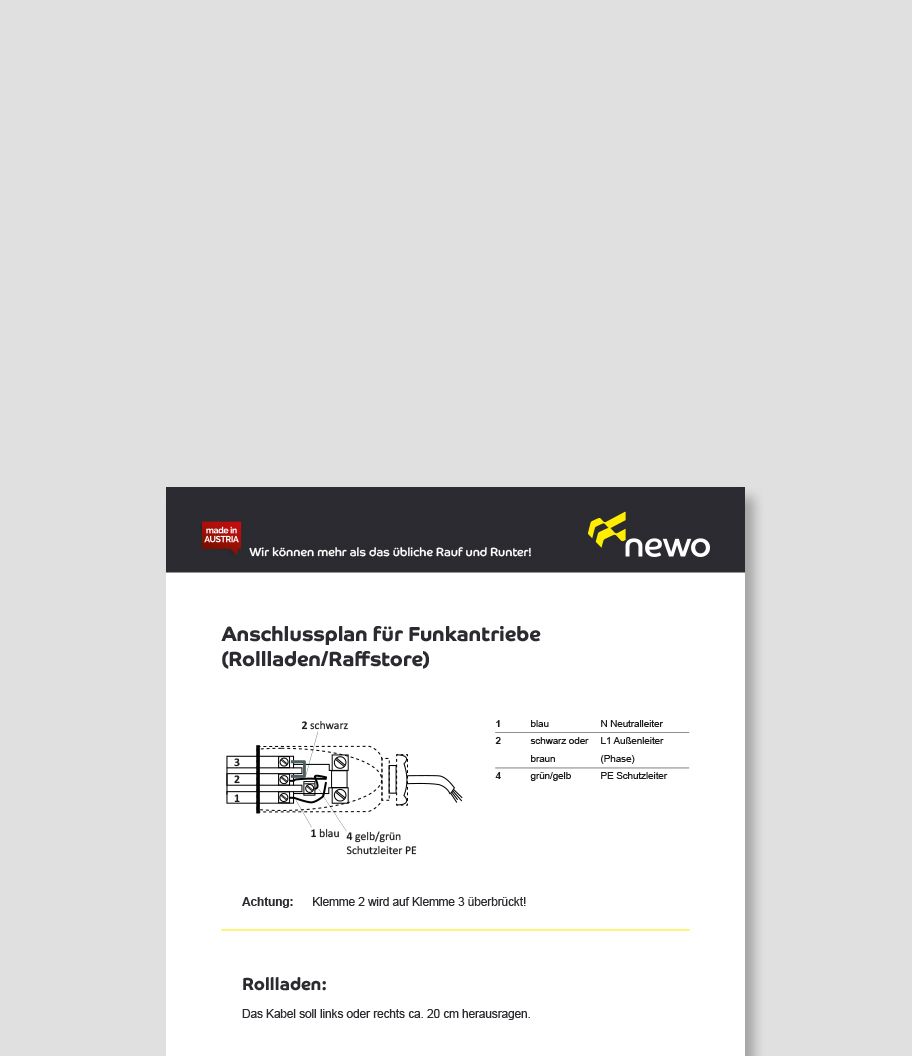 newo Bedienungsanleitung Hirschmannstecker Funk verkabelt Rollladen Raffstore