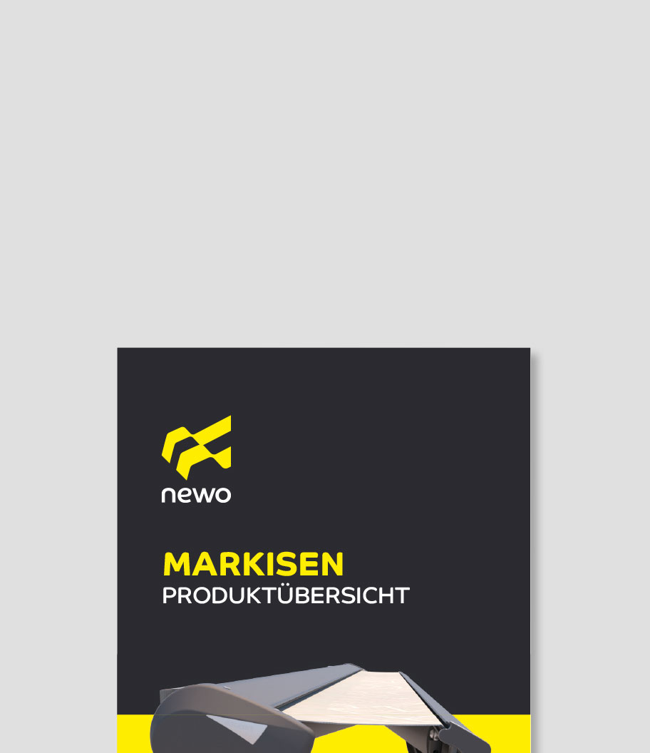 Broschüre „Markisen Produktübersicht“ von Newo mit Markisenbild