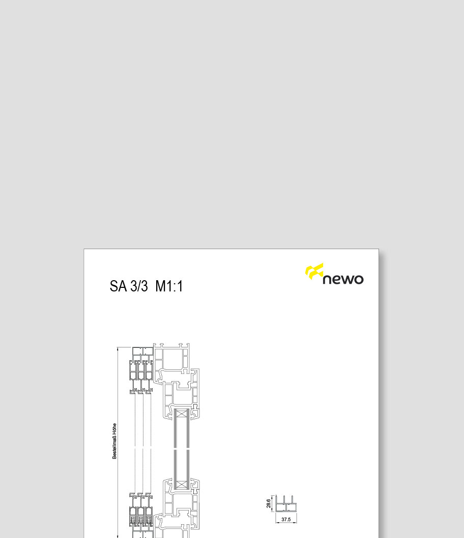 Technisches Diagramm von Konstruktionsdetails mit Newo-Logo.